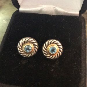 David Yurman Jewelry - David Yurman 14k g/S.S. blue topaz Cookie earrings David Yurman Jewelry - David Yurman 14k g/S.S. blue topaz Cookie earrings